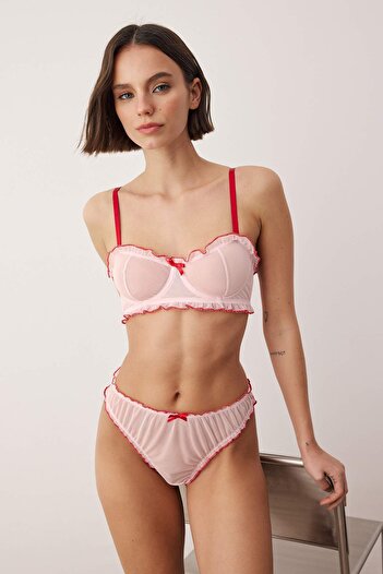 Trendyol Collection Pink Tulle Flounced / Ruffled Plain Unlined Lingerie Set Thmaw26Cc00015