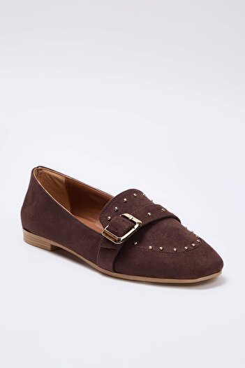 TRENDYOL SHOES Темно-коричневі замшеві жіночі лофери з аксесуарними деталями