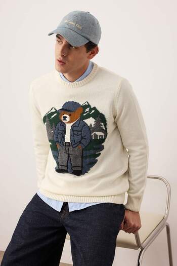 Trendyol Collection Ecru Regular Crew Neck Animal Sweater Tmnaw26Kz00007