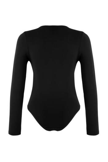 Trendyol Collection Black Soft Touch Double Breasted Draped Bottom Snap Fastener Flexible Knitted Bodysuit Twoaw26Bd00015