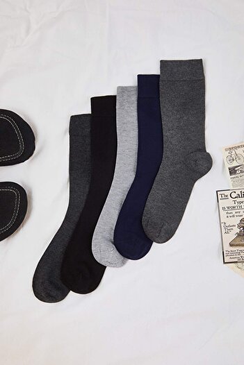 Trendyol Collection Multi-Colored 5 Pairs Bamboo Breathable Comfort Model Solid Color Long Socket 5-Piece Set Socks Tmnaw26Co00003