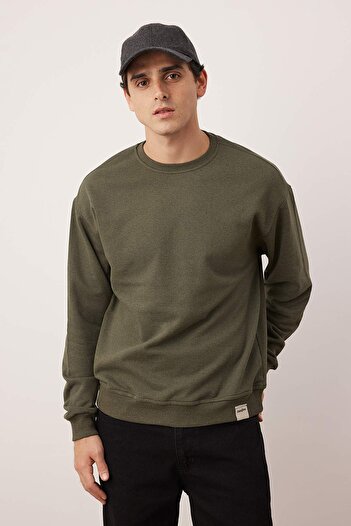 Trendyol Collection Black-Khaki 2-Pack Oversize/Wide Cut Fleece Inside/Warm Label Sweatshirt Tmnaw24Sw00001