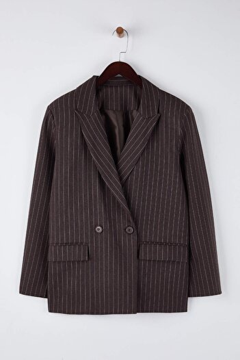 Trendyol Collection Brown Striped Wrap Blazer Jacket Twoaw26Bc00063