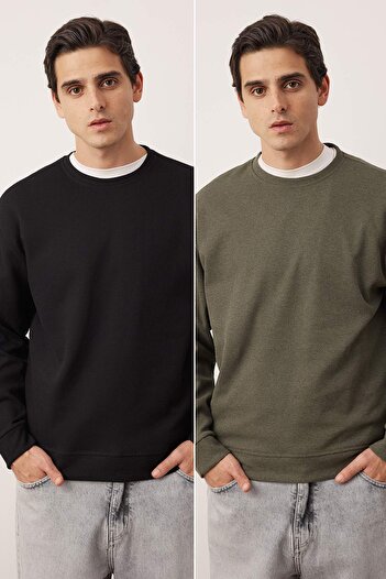 Trendyol Collection Black - Khaki New Oversize/Wide Fit 2-Pack Textured Waffle Sweatshirt Tmnaw26Sw00028