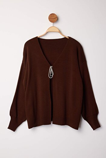Trendyol Curve Brown Bow/Ribbon Detailed Knitwear Cardigan Tbbaw26Av00011