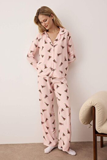Trendyol Collection Pink-Multicolor Printed Shally Woven Pajamas Set Thmaw26Pt00149