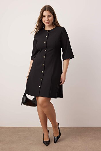 Trendyol Curve Black Finike Woven Plus Size Dress