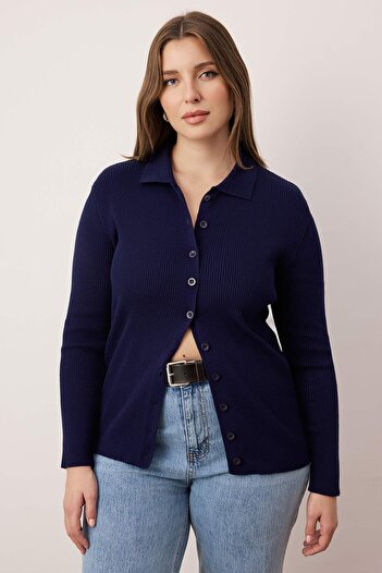 Trendyol Curve Navy Blue-Ecru Ribbed Cycling & Polo Neck 2-Pack Knitwear Cardigan Tbbaw26Av00034