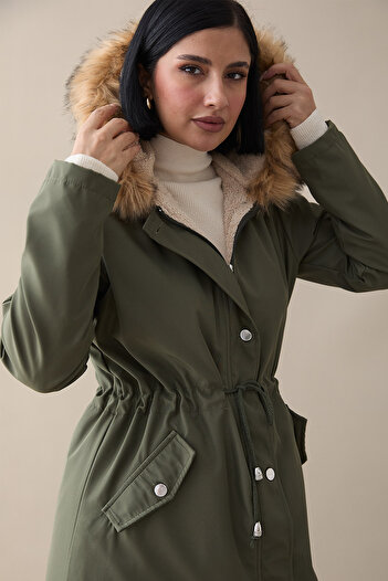 InStyle 2401 Fur Coat with Polar Inside - Khaki