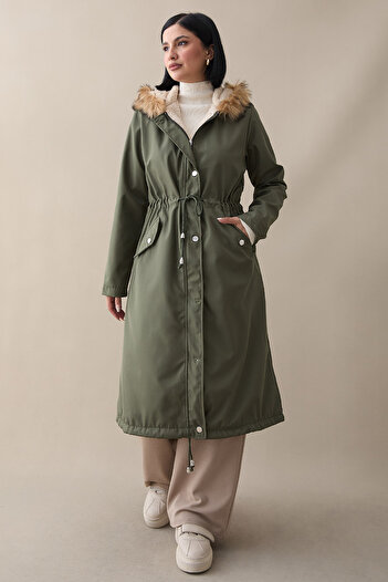 InStyle 2401 Fur Coat with Polar Inside - Khaki