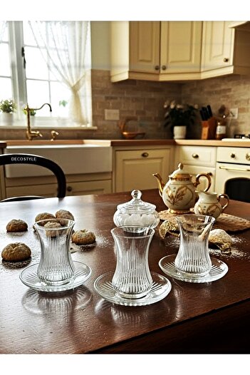DECOSTYLE Hisar Dekorlu Paşabahçe İncebelli 12 Parça  Çay Takımı 125cc Bulaşık Makinesinde Kullanıma Uygun