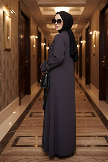 Neva Style Bead Embroidered Smoked Hijab Abaya 29107Fu