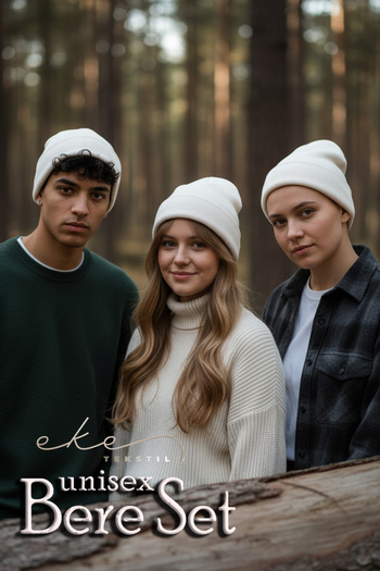 Eke Tekstil Unisex Πτυσσόμενο Λευκό, Λευκό και Λευκό Σετ Μπερέ 3 τεμαχίων