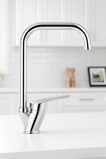 KUSTAR Chrome Square Delta Pipe Open-Close Kitchen Sink Faucet with 2 Years Warranty