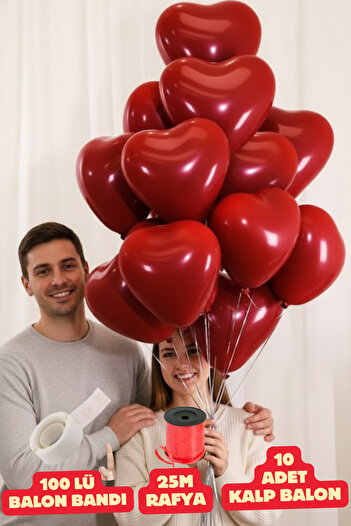 Baloncu Dede Heart Balloon 10 Pieces Helium Compatible Balloon Lover and Special Day Balloon Marriage Proposal Valentine's Day