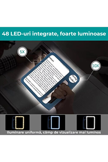 miraza Large Rectangular Magnifier, 5X-10X Magnification, 3 Light Modes, Fresnel Lens, 20.7x19 x2.7cm
