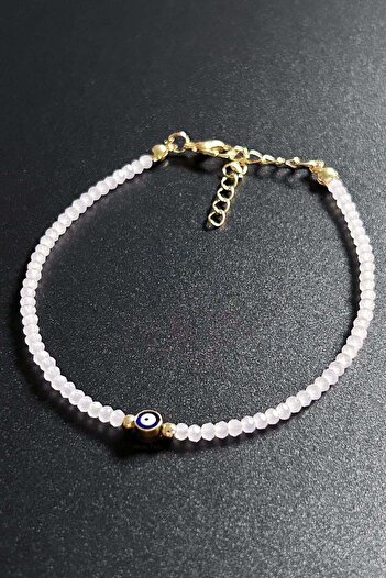 Neon Takı by Atalay Sensitive Tag and Evil Eye Beaded, Pink Stone Anklet 37