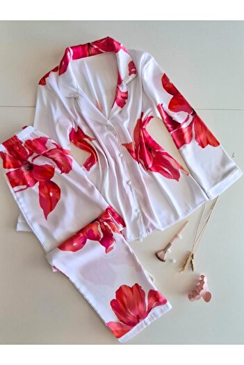 cdh çeyize dair herşey طقم بيجامة ساتان بأكمام قصيرة من Bloomwear