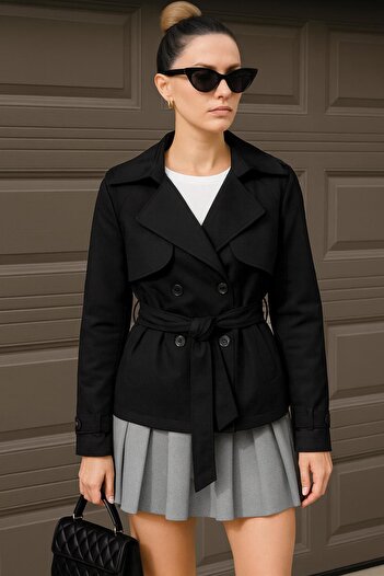 Delpino Short Belted Women's Trench Coat Jacket