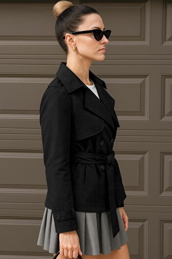 Delpino Short Belted Women's Trench Coat Jacket