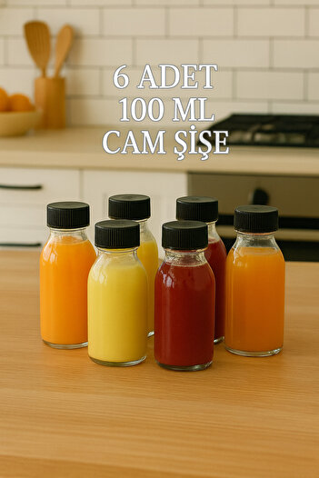 Tanemce 6 Pieces 100 ml Clear Detox Shot Bottle with Lockable Black Cap 100 Cc Ginger Shot White Glass Bottle