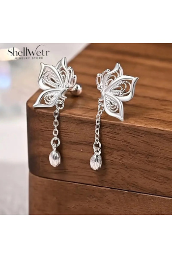 shellwetr Silverbella Kelebekli 925 Ayar Gümüş Küpe Sevgililer günü ,annenize verilecek en güzel hediyes