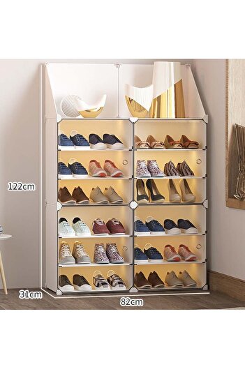COOYA 2 Columns 6 Tiers Shoe Rack,Freestanding Shoe Rack, Boot Organiser,White,40x30x15cm