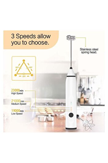 COOYA Milk Frother Handheld Electric Blender Frother,1200mAh with 2 Heads,with USB Rechargeable 3-Speed