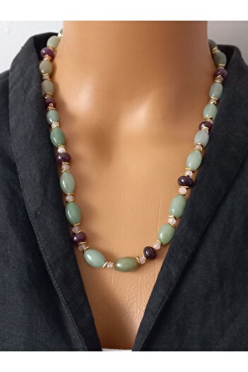 LemaStone Natural Stone Necklace: Aventurine and Lal Garnet Stone Necklace