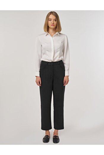 Kayra Suede Trousers with Stitching Detail Black