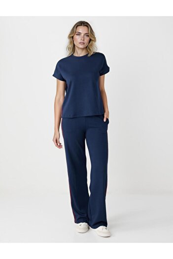 Jimmy Key Navy Blue Regular Waist Regular Leg Modal Knitted Pants