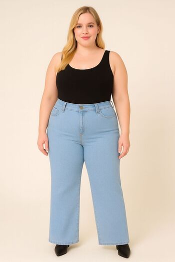ELONİ SEZON NOU - PREMIUM SUPER BATTAL PANTALONI DENIM CU TALIE ÎNALTĂ, ELASTICI/LYCRA, CU PĂRĂLĂ LARGĂ