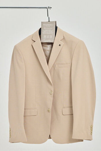 Frappoli Baselnaa Ανδρικό Μπεζ Battal Plus Size Slim Fit Μπουφάν Basic Blazer με επένδυση με κουμπιά