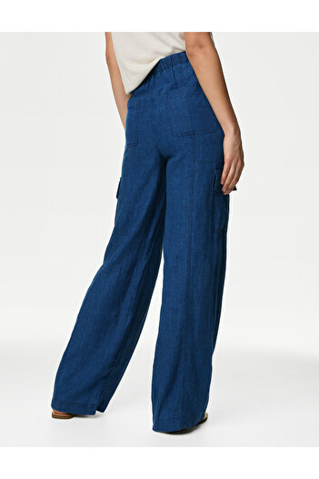 Marks & Spencer Normal Bel Saf Keten Kargo Pantolon