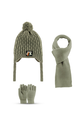 Aware Time Kitti 4-8 Years Old Boys' Fleece-Lined Scarf, Beanie, Gloves 3-Piece Set
