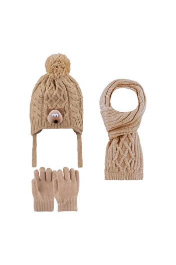 Aware Time Kitti 1-4 Years Old Baby Boy & Child Accessories Fleece Lined Scarf Beanie Gloves 3-Piece Set