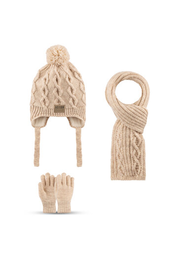 Aware Time Kitti 4-8 Years Old Boys' Fleece-Lined Scarf, Beanie, Gloves 3-Piece Set