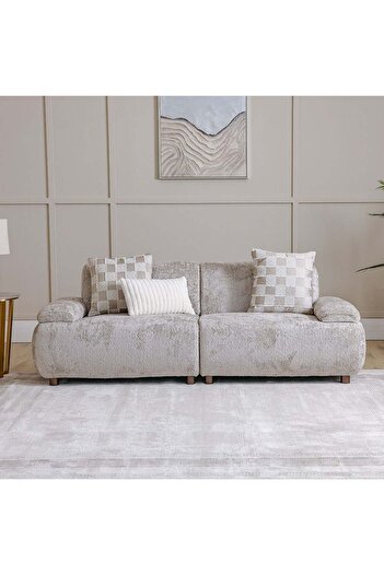Danube Home Valira 3 Seater Fabric Sofa - Beige L232xW104xH81cm