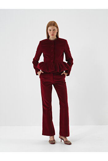 Xint Kadın Bordo Lüks Dokulu Soft Kadife Regular Fit Ceket