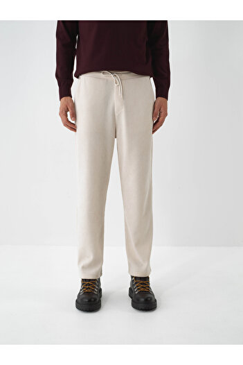Xint Erkek Bej Lüks Dokulu Soft Kadife Slim Fit Sweat Pantolon