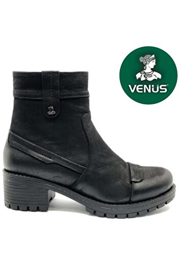 Venüs Wolrif Γνήσιο Δερμάτινο Αντιολισθητικό Σόλα Ορθοπεδικές Γυναικείες Μπότες ΜΑΥΡΟ