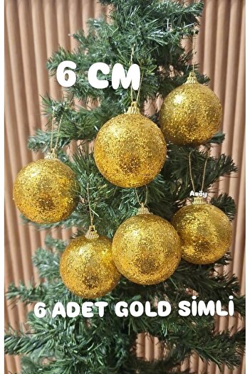 asöy Χρυσή ασημί μπάλα 6 cm - Στολίδι Χριστουγεννιάτικου Δέντρου, 6 τεμαχίων Glitter Snowy Sphere, Πολύχρωμο Cici μεγάλο μέγεθος