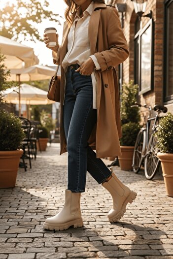 DİVOLYA Καθημερινές μπότες Senni Beige με ελαστική πλαϊνή χοντρή σόλα