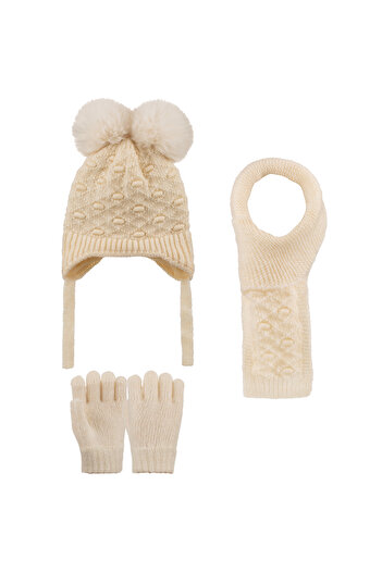 Aware Time Kitti 1-4 Years Old Girl's Fleece Scarf, Beanie, Gloves 3-Piece Set