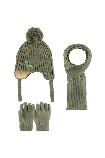 Aware Time Kitti 1-4 Years Old Boys' Fleece Scarf, Beanie, Gloves 3-Piece Set