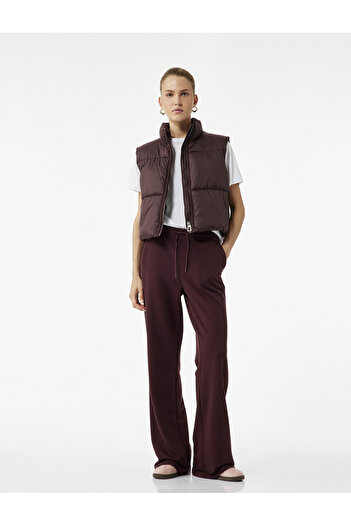 Koton Stand Collar Sleeveless Zippered Water Repellent Crop Puffer Vest