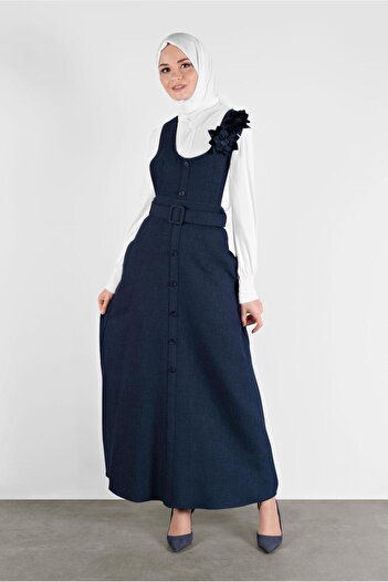 Alvina Women's Hijab 41144 - Gilet with Belt and Button Detail