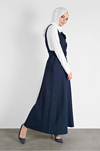 Alvina Women's Hijab 41144 - Gilet with Belt and Button Detail