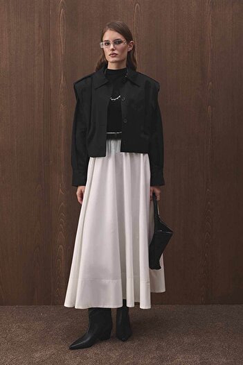 Hooopstore Cotton White Skirt with Elastic Waist