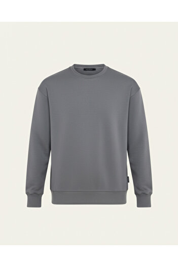 Valiberta Wenders Relax Fit Basic Brushed Interlock Crew Neck Men's Sweatshirt - Smoked